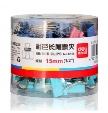 嚴(yán)采/得力（deli）筒裝長(zhǎng)尾票夾彩色 15mm 6# 8556（60只/筒，60筒/件）