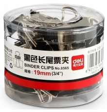 得力（deli）筒裝長(zhǎng)尾票夾黑色 19mm 5# 8565（40只/筒，96筒/件）