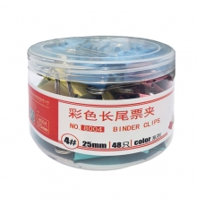 嚴(yán)采（ycai) / (得力）筒裝長(zhǎng)尾票夾彩色25mm 4# 8004（48只/筒）